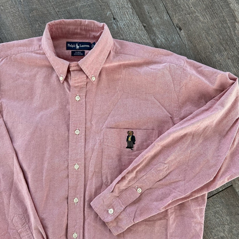 Ralph Lauren Polo Bear Classic Fit Oxford pink Men Large Button Down Bear Pocket